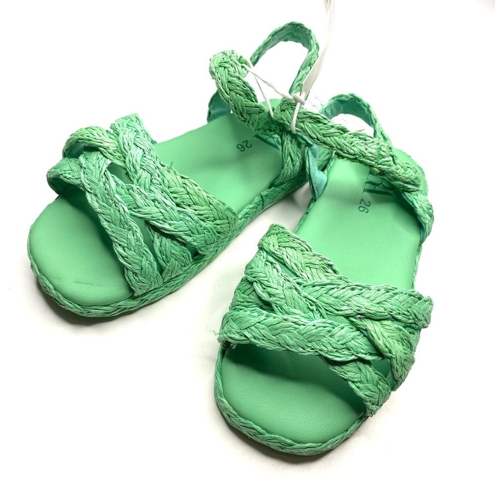 Zara Green Braided Weave Sandals NWT Adjustable Velcro Cushioned Sole